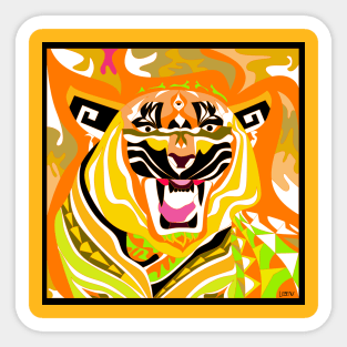 siberian tiger in asian pattern ecopop zodiac yellow Sticker